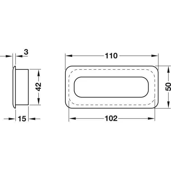 Inset handle, Wood, rectangular 