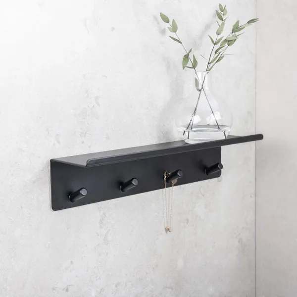 Hook with shelf 4 BASE self-adhesive 300x72x80mm matt black