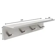 Hook with shelf 4 BASE self-adhesive 300x72x80mm brushed stainless steel