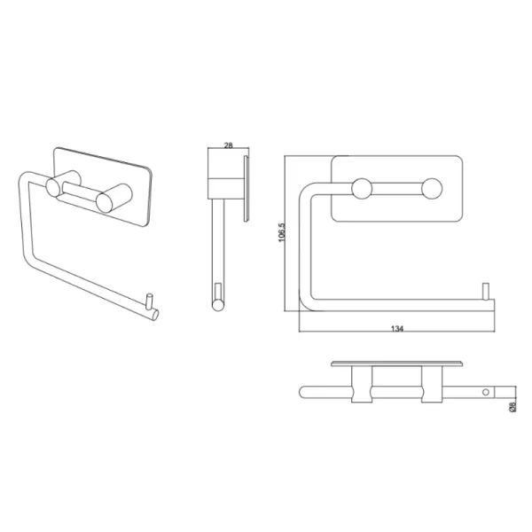 Laikiklis WC popieriui BASE klijuojamas 134x106,5x28mm, matinė juoda