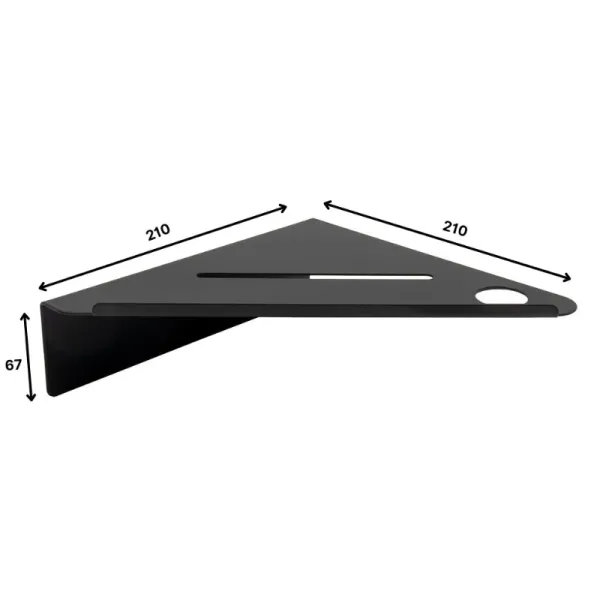 Lentynėlė vonios kampinė BASE klijuojama 210x210x67mm, matinė juoda