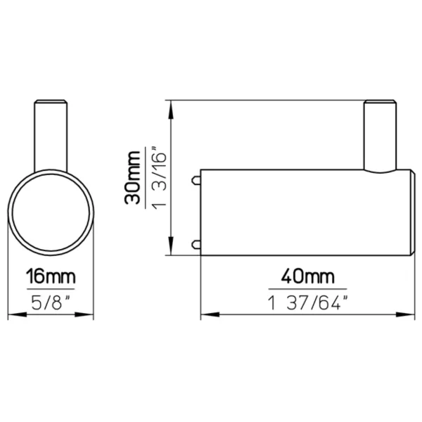 Pakabėlė vienguba Ø16mm, 30x40mm, matinė juoda