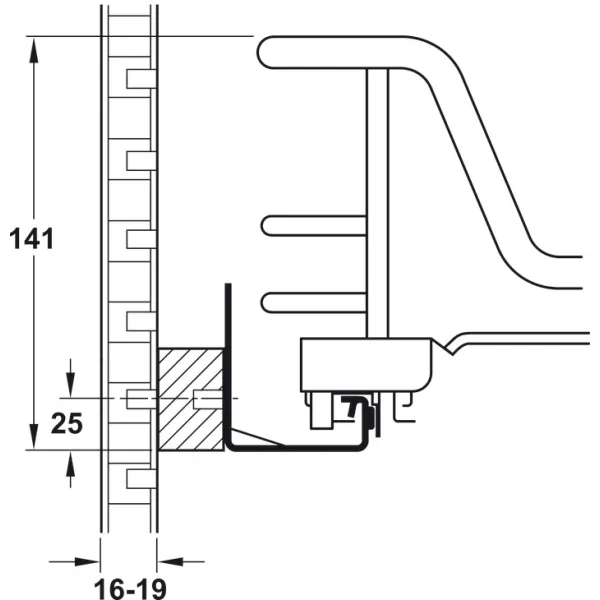 Base unit internal extension, installation behind hinged doors, roller bearing guided, pull-out wire