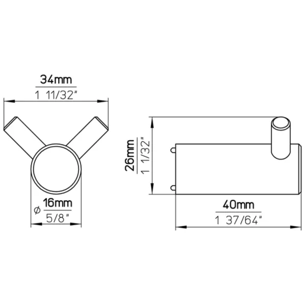 Pakabėlė dviguba Ø16mm, 26x40mm, matinis juoda