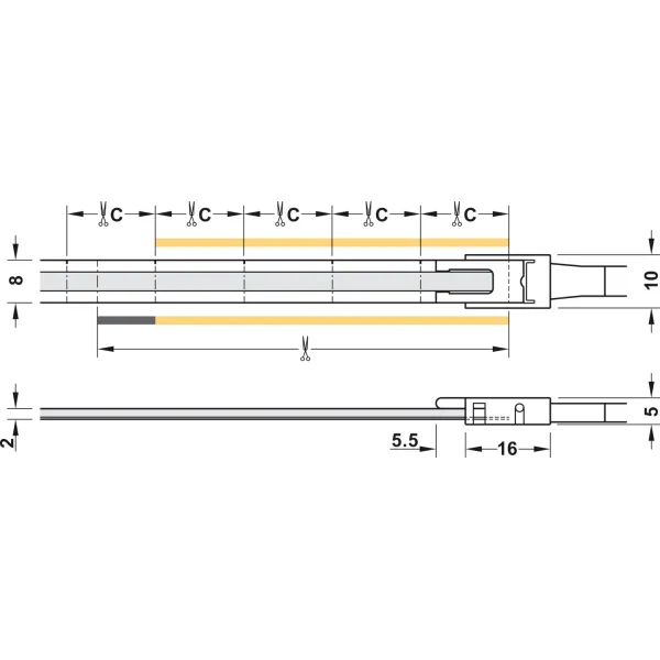 Juosta COB LED3104 Loox5, 24V, 8mm, monochromatinė, 9,6W/m, šilta balta šviesa 3000K, 5m