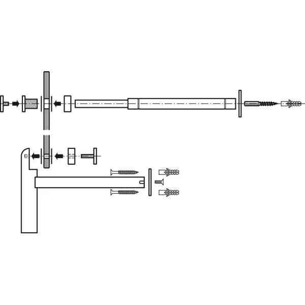 Wardrobe fitting set, Stainless steel, for wooden and glass panels, wall mounting