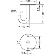 Ceiling hook, Stainless steel, with 1 hook, ceiling installation