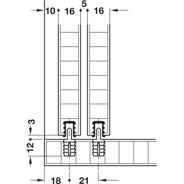 Guide, for press fitting into drill hole, Häfele Slido F-Line11 12A, Infront