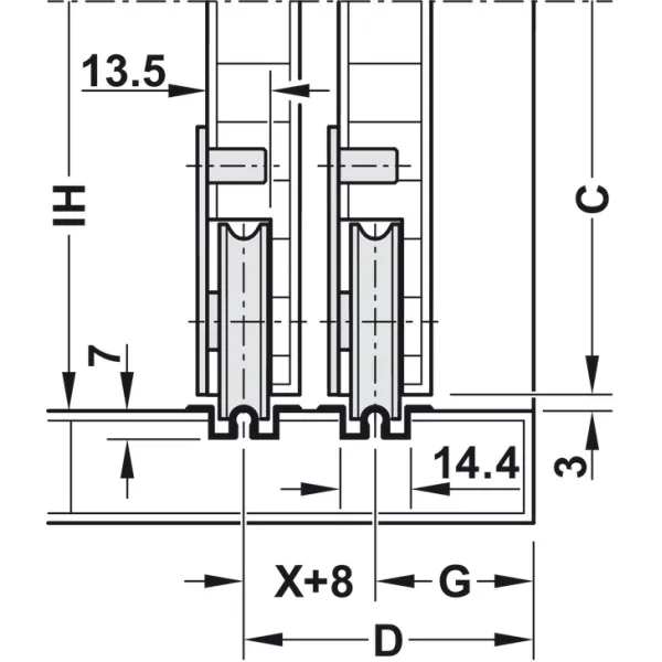 SDS Slido F-Line15 55A medinėms 2 durims, reguliuojama