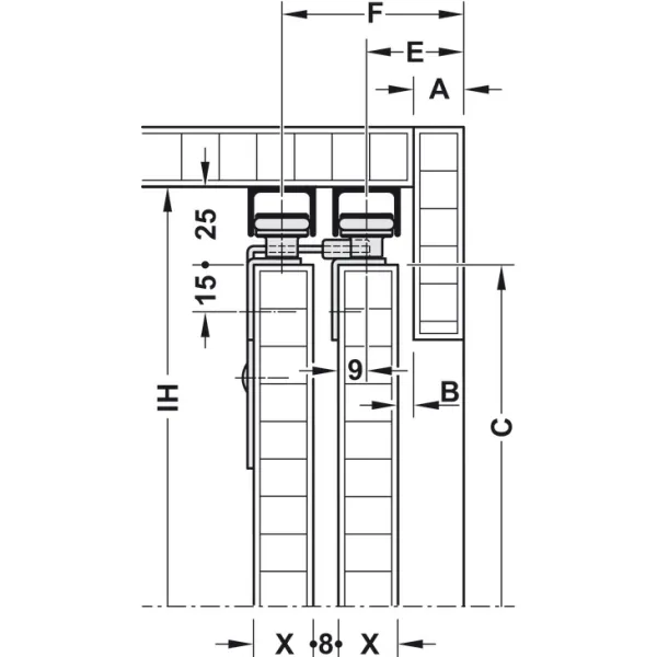 SDS Slido F-Line15 55A medinėms 2 durims, reguliuojama