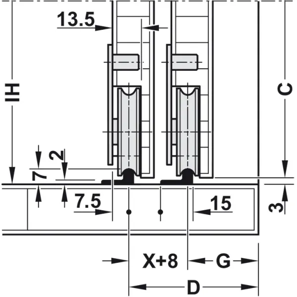 SDS Slido F-Line15 55A medinėms 2 durims, reguliuojama