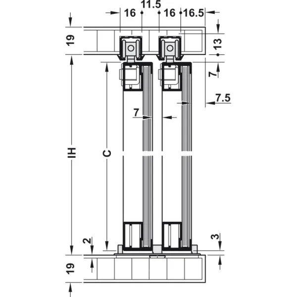 Sliding door fitting, Häfele Slido F-Line21 20F, set