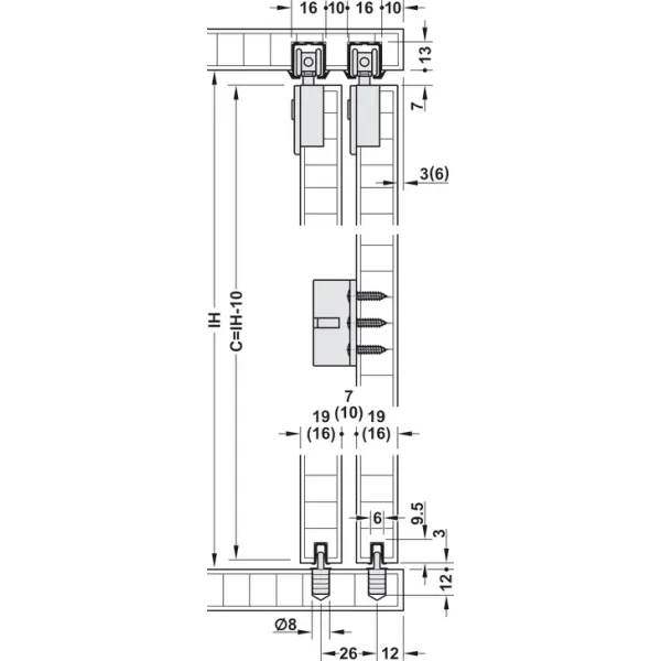 SDS Slido F-Line21 40C medinėms 1 durims su švelniu stabdymu 2 kryptimis