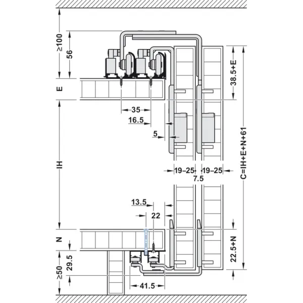 SDS Slido F-Line31 40A medinėms 2 durims su švelniu stabdymu 2 kryptimis