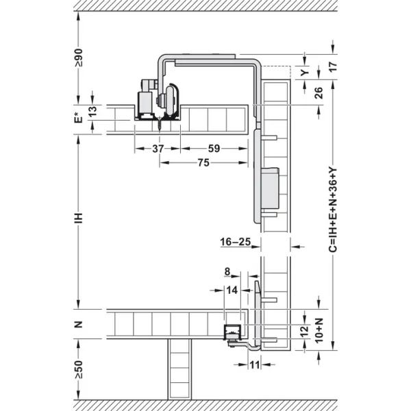 SDS Slido F-Line31 40A medinėms 2 durims su švelniu stabdymu 2 kryptimis