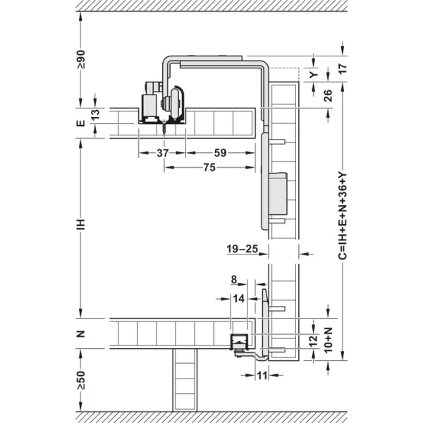 SDS Slido F-Line31 40A medinėms 3 durims su švelniu stabdymu 2 kryptimis