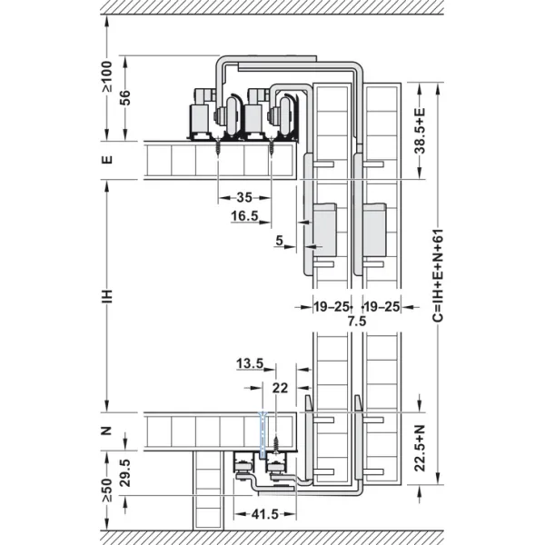 Sliding door fitting, Häfele Slido F-Line31 60A, set