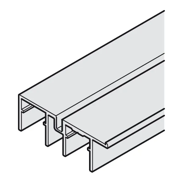 Double guide track, Bottom, with stop strip, for screw fixing to base panel