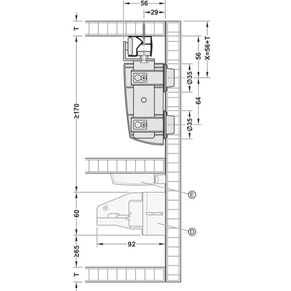SDS Slido F-Fold61 25A medinėms 2 durims su reguliuojamais lankstais, kairė