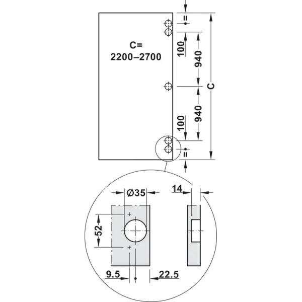 Sliding door fitting, Slido F-Park72 50A, Infront/Vorfront