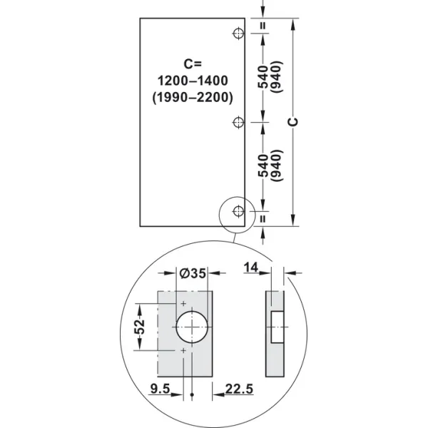 SDS Slido F-Park72 50A medinėms 1 durims H2200-2700mm, P560mm,