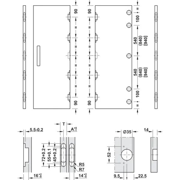 SDS Slido F-Park72 60B medinėms 2 durims H1990-2200mm, P905mm,