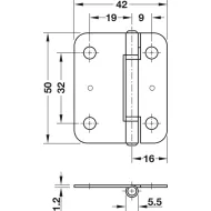 Drill-in hinge, For folding sliding doors, size 50x42mm, for screw fixing