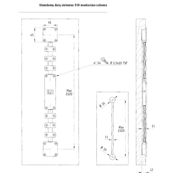 Even truss for wardrobe door L2320mm