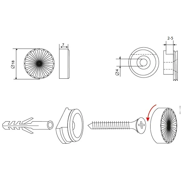 Laikiklis veidrodžiui Ø18mm, 2-5mm, chromas