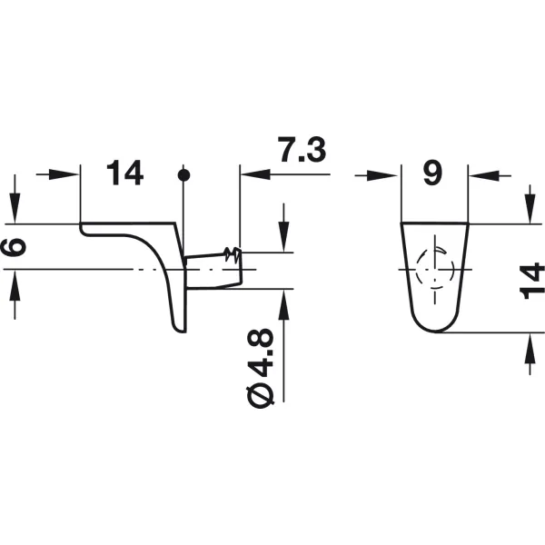 Shelf support, for inserting into drill hole Ø5mm, zinc alloy