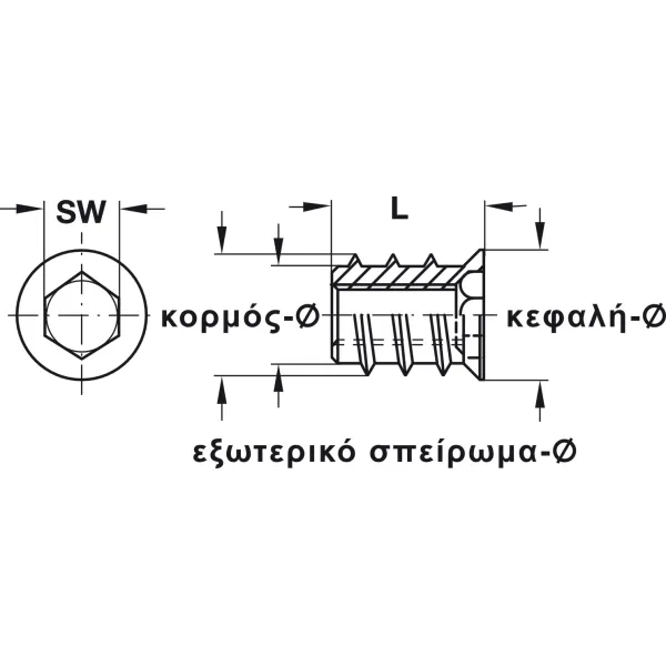 Įvorė įsukama M6 L15mm,