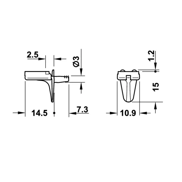 Shelf support, for inserting into drill hole Ø3mm, zinc alloy with plastic support