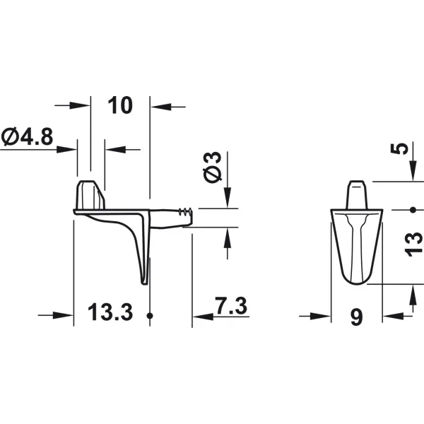 Shelf support, for inserting into drill hole Ø3mm, zinc alloy