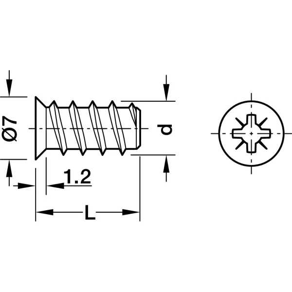 Euro screw, Häfele, Varianta, countersunk head, PZ, steel, fully threaded, for Ø5mm drill holes