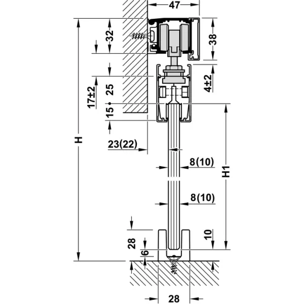 SDS Slido D-Line 120 L stiklinėms 1 durims