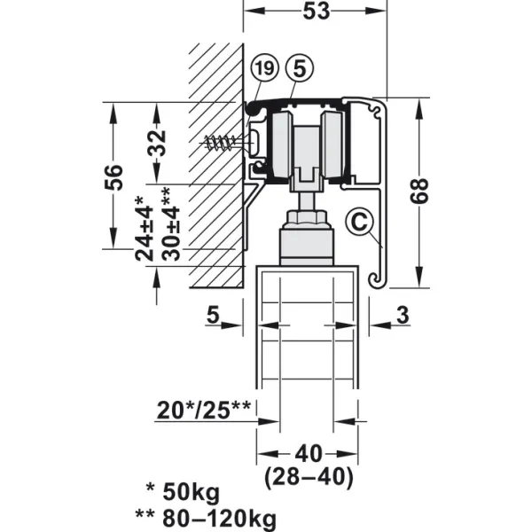 SDS Slido D-Line11 120P medinėms 1 durims