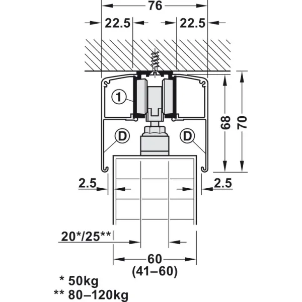 SDS Slido D-Line11 120P medinėms 1 durims