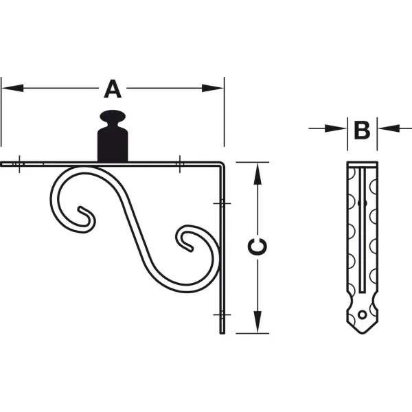 Bracket, Load bearing capacity 25‒35kg per pair, rigid, forged steel
