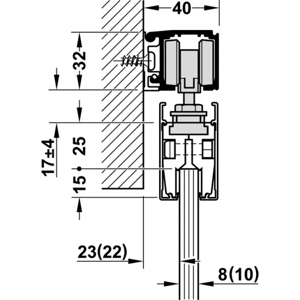 Sliding door fitting, Slido D-Line11 50L, set without running track
