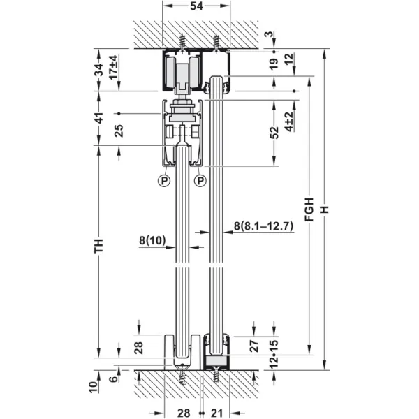 Sliding door fitting, Slido D-Line11 50L, set without running track