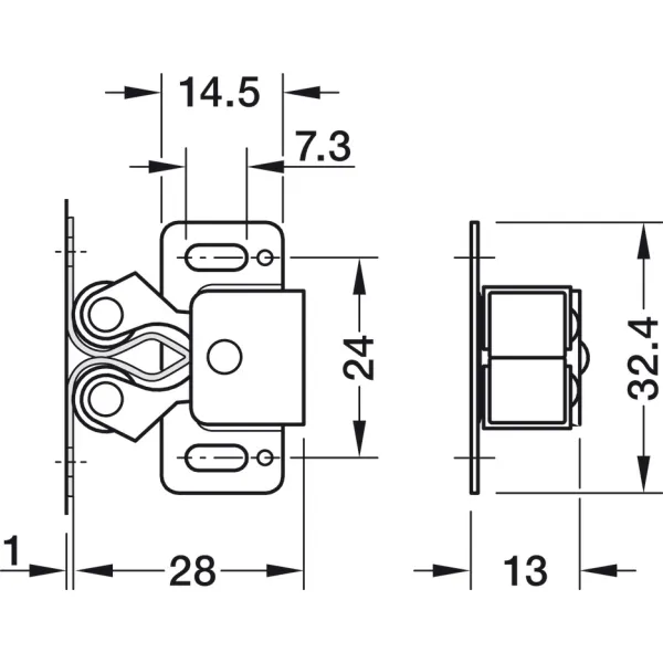 Twin roller catch, For screw fixing, steel
