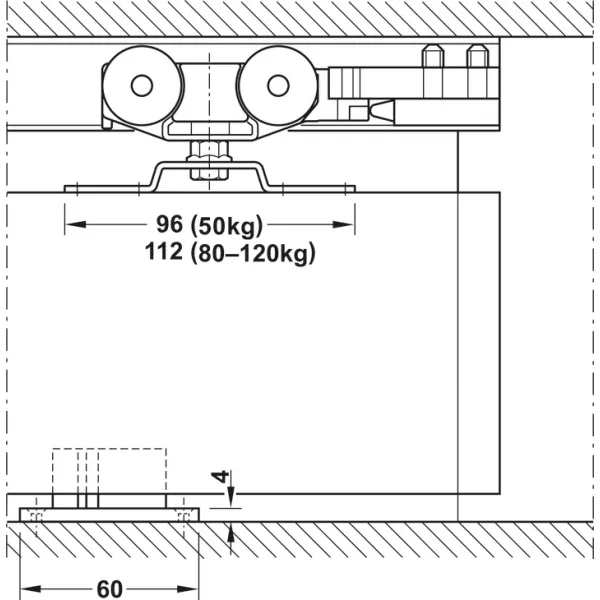 Sliding door fitting, Slido D-Line11 50P, set without running track