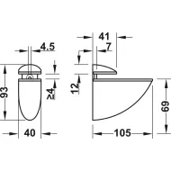 Shelf support with clamp, Design, for wood and glass