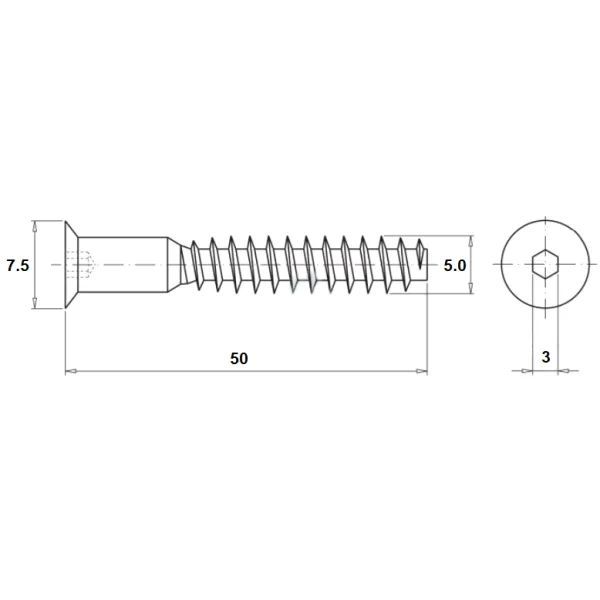 One-piece connector, confirmat, 5x50mm, SW3, for drill hole Ø4mm, steel, zinc plated
