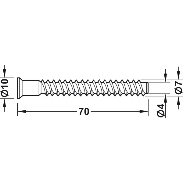 One-piece connector, confirmat, 7x70mm, SW4, countersunk head, for drill hole Ø5mm, steel, zinc plat
