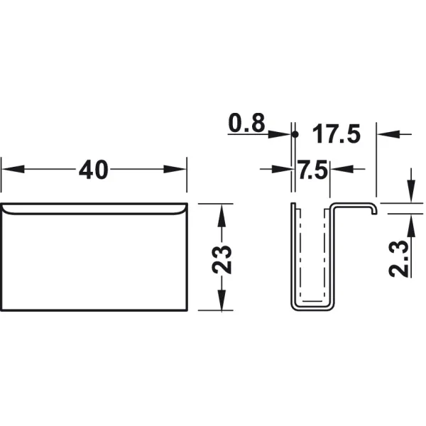 Counterpiece with handle, For magnetic pressure catch, glass door, height 23mm