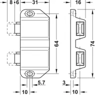 Magnetic pressure catch, pull 1.8kg, for screw fixing, for glass doors