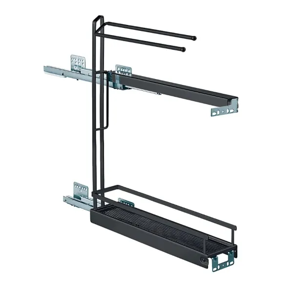 Pull-out No.15, with towel rails, for base unit, mounted on right, full extension with self-soft closing, 150mm, Style, anthracite
