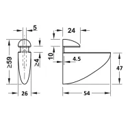 Shelf support with clamp, Design, for wood and glass