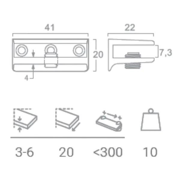 Glass shelf support, 5-6mm, matt chrome